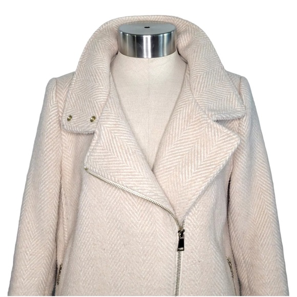 Loft Herringbone Cream Moto Pea Wool Winter Coat size Medium. Good condition - Picture 5 of 14